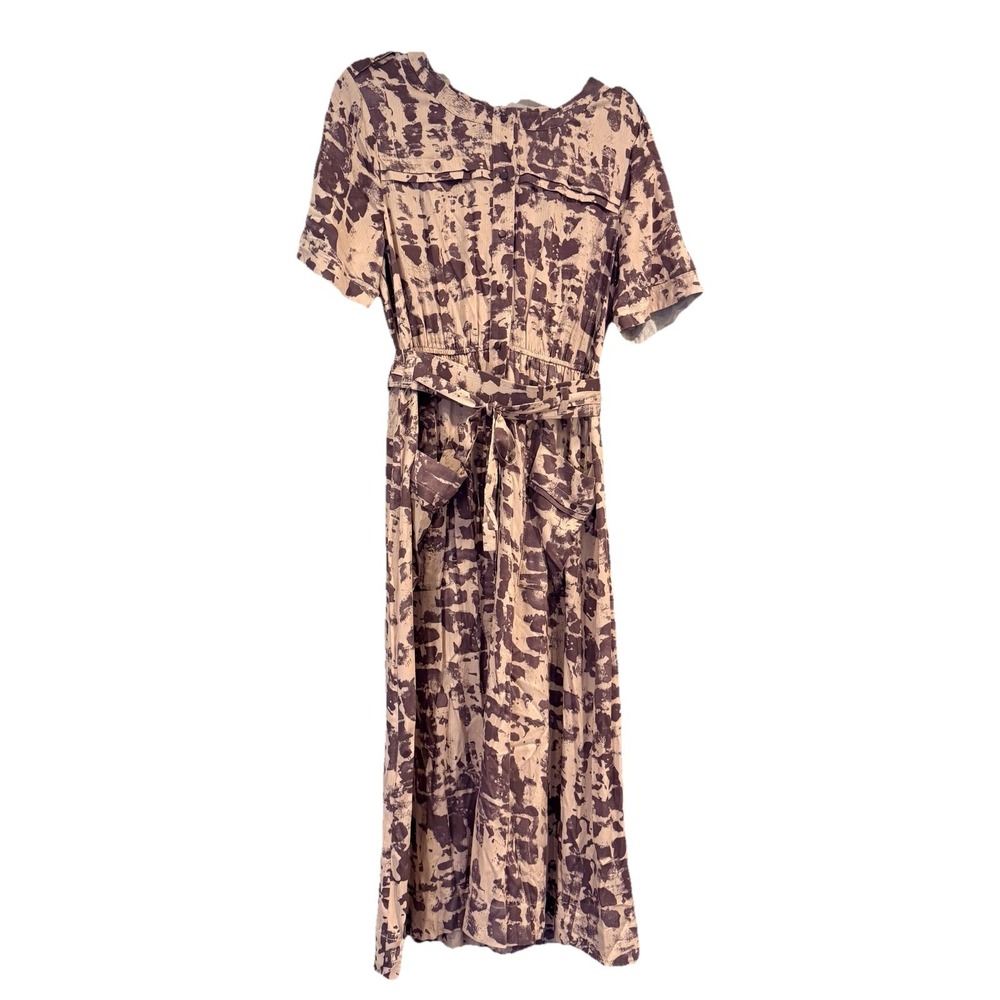 Anthropologie Tiny Womens Medium Abstract Print Midi Dress Mauve Belted NWOT